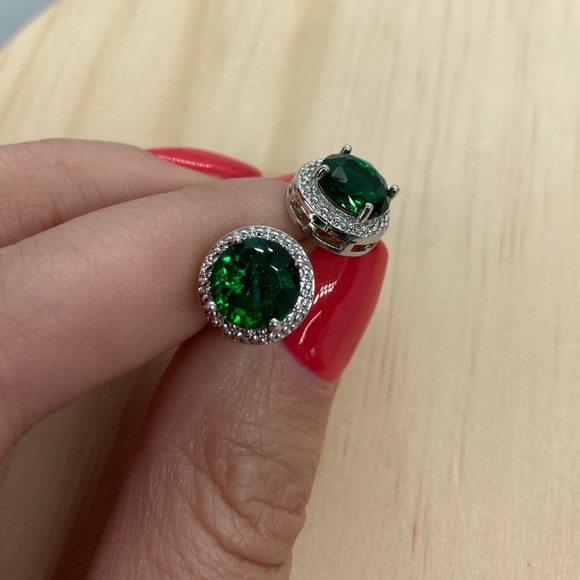 Gold Plated Green CZ Stud Earrings - Picture 2 of 4